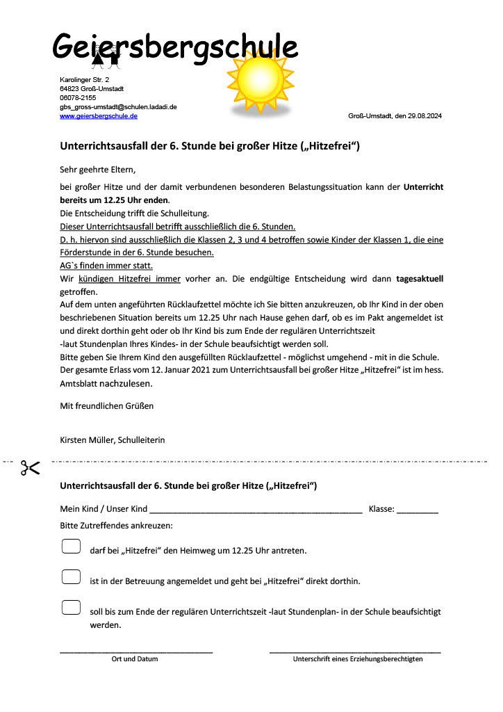 Hitzefrei Regelung
