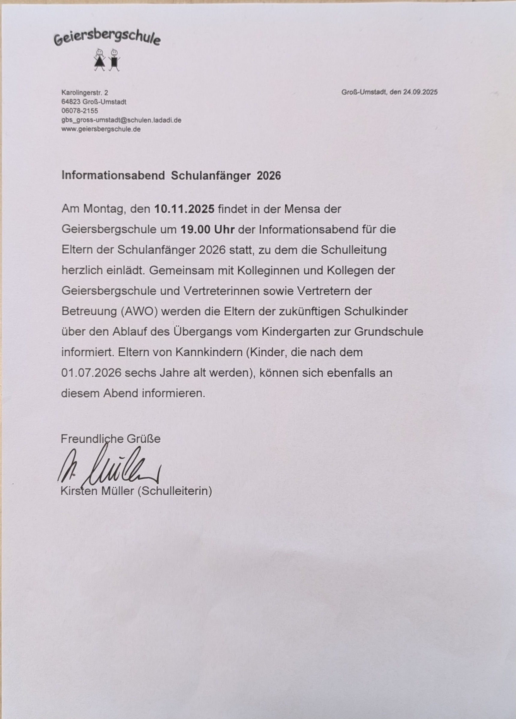 Infoabend 2025 Schulanfänger