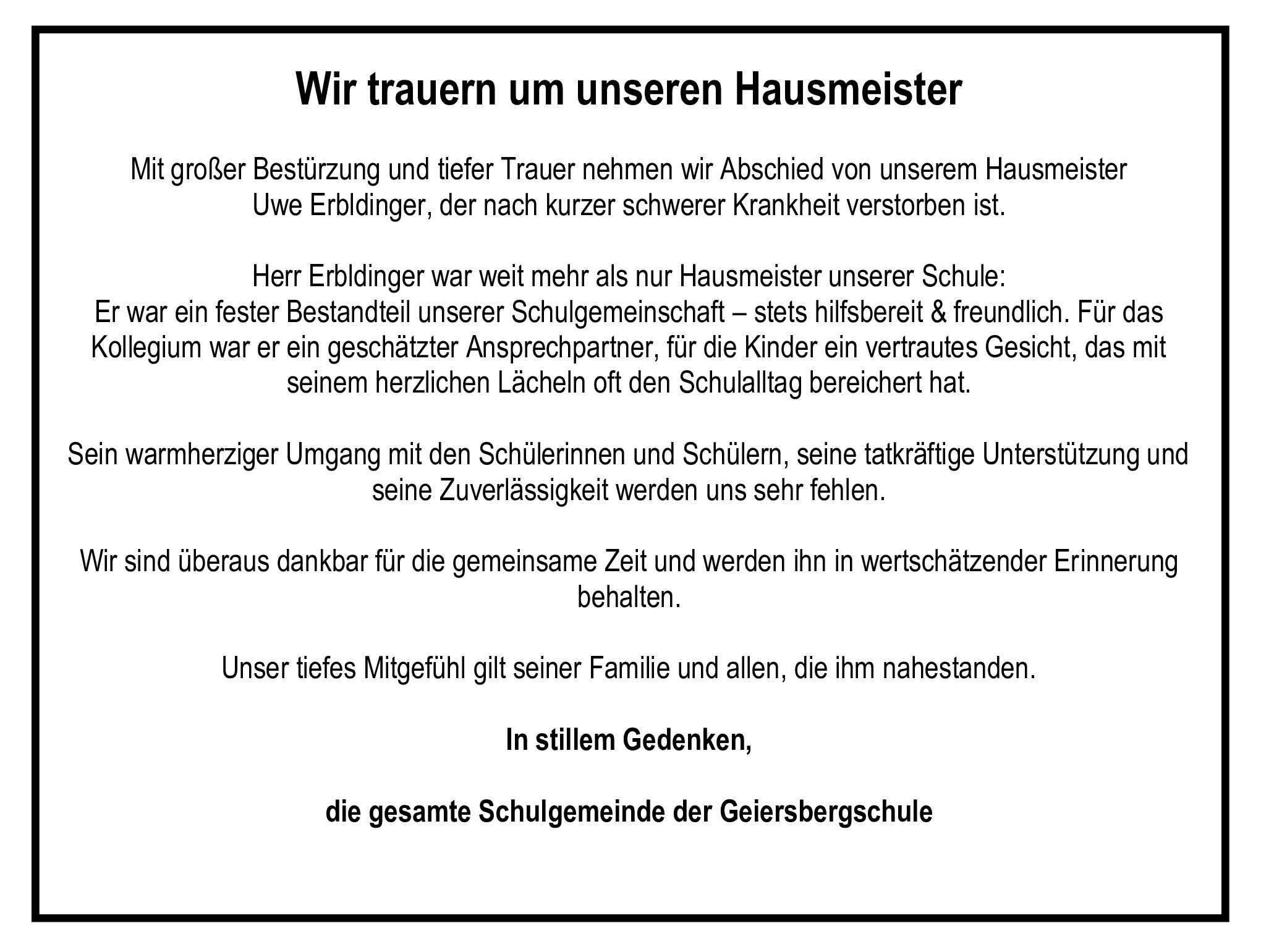 Traueranzeige Uwe